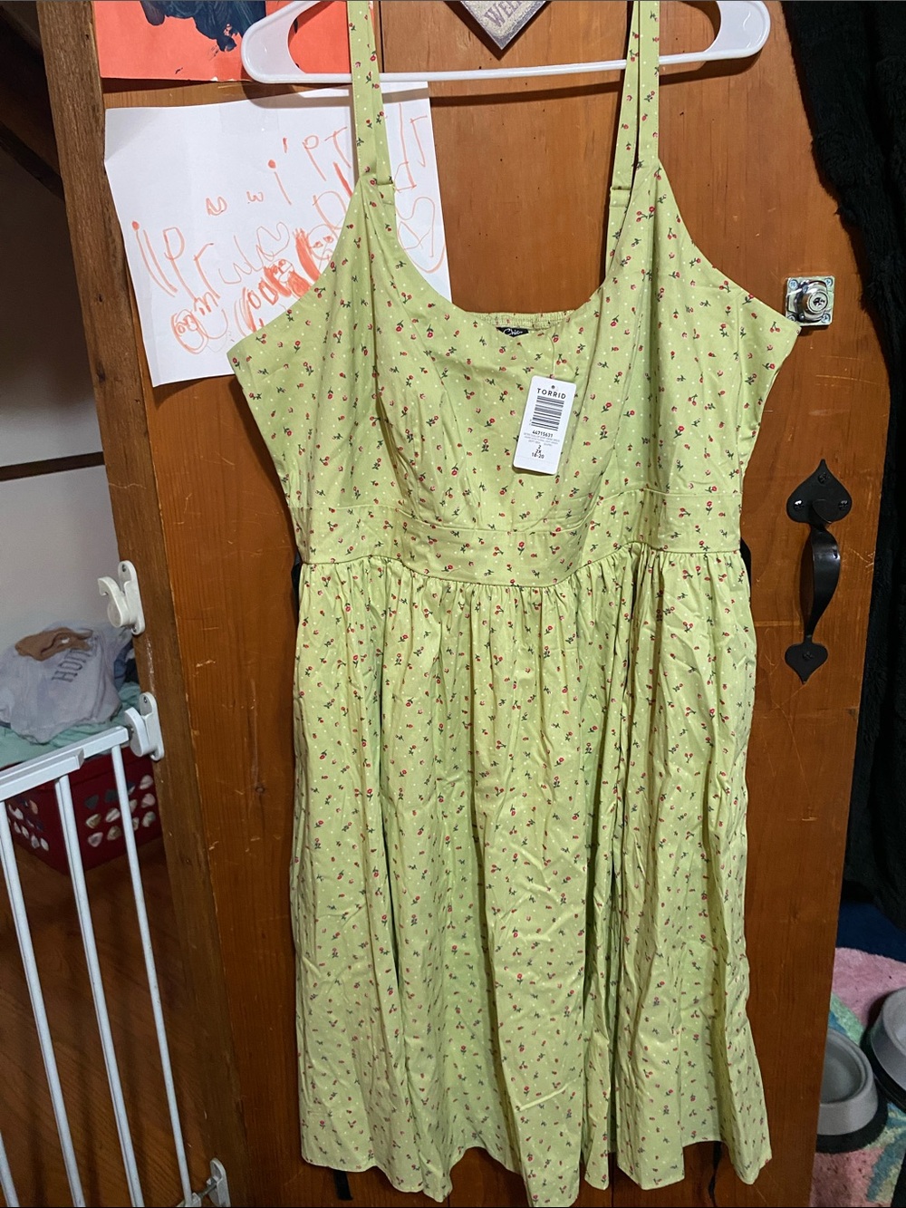 torrid Light Green Floral Sundress with Red strawberries and flowers